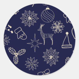 Eenvoudig Modern Navy Blauw Schattige Kerstpatroon Ronde Sticker
