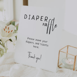 Eenvoudig Modern Neutraal Baby shower Luier Raffle Reclamebord Met Voetstuk