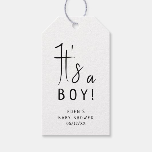 Eenvoudig Modern Neutraal Het is een Boy Baby show Cadeaulabel (Voorkant)