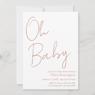 Eenvoudig Modern Oh Baby Blush Roos Baby shower Kaart