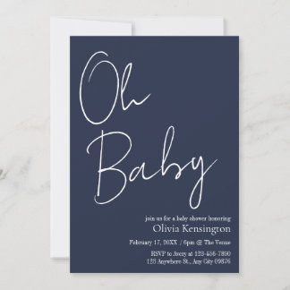 Eenvoudig modern Oh Baby marineblauw Baby shower Kaart