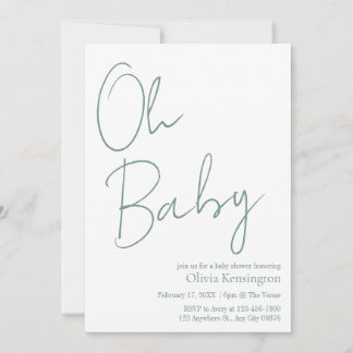 Eenvoudig Modern Oh Baby Sage Groen Baby shower Kaart
