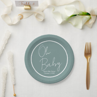 Eenvoudig Modern Oh Baby Sage Groen Baby shower Papieren Bordje
