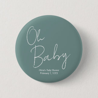 Eenvoudig Modern Oh Baby Sage Groen Baby shower Ronde Button 5,7 Cm
