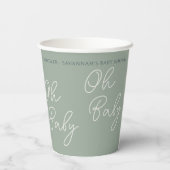 Eenvoudig Modern Oh Baby Script Sage Green Shower Papieren Bekers (Achterkant)