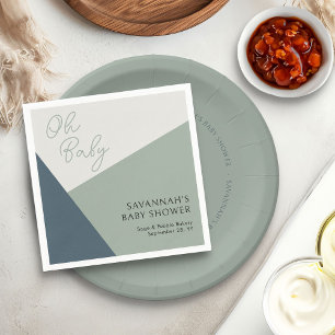 Eenvoudig Modern Oh Baby Script Sage Green Tricolo Servet