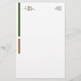 Eenvoudig Modern Olijfgroen Goud Monogram Briefpapier