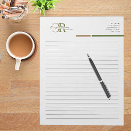 Eenvoudig Modern Olijfgroen Goud Monogram gevoerd Notitieblok