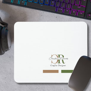 Eenvoudig Modern Olijfgroen Goud Monogram Muismat