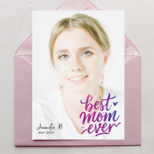 Eenvoudig Modern Paars Roze Beste Moeder Foto Schr Kaart