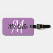 Eenvoudig Modern Paarse Monogram Initiaal en naam Bagagelabel (Voorkant horizontaal)