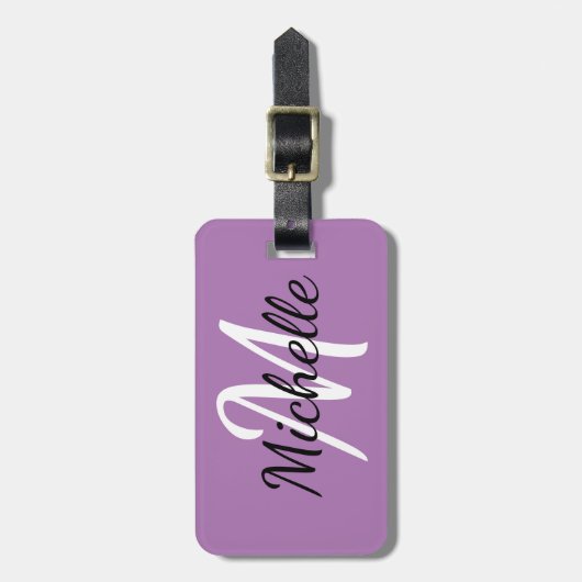 Eenvoudig Modern Paarse Monogram Initiaal en naam Bagagelabel (Voorkant verticaal)