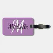 Eenvoudig Modern Paarse Monogram Initiaal en naam Bagagelabel (Achterkant horizontaal)