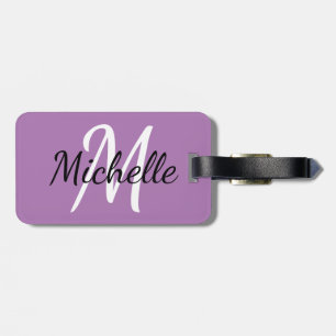 Eenvoudig Modern Paarse Monogram Initiaal en naam Bagagelabel