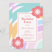 Eenvoudig Modern Pastel Regenboog Bloem Verjaardag Kaart (Voorkant / Achterkant)