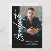 Eenvoudig Modern Photo Black Script Afstudeerfeest Kaart (Voorkant)