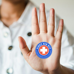 Eenvoudig Modern Rode Kruis Gezondheidszorg Blauw  Ronde Sticker