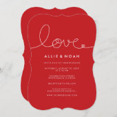 Eenvoudig Modern Rood Loopy Liefde Hart Bruiloft U Kaart (Voorkant / Achterkant)