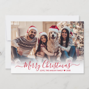 Eenvoudig Modern Rood Script 2 Foto Kerstmis Feestdagenkaart