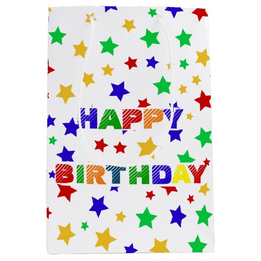 Eenvoudig Modern rood ster kleurrijk verjaardagsfe Medium Cadeauzakje (Voorkant)