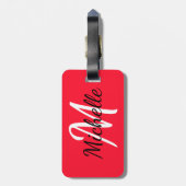 Eenvoudig Modern Rood & Wit Monogram Bagagelabel (Achterkant verticaal)