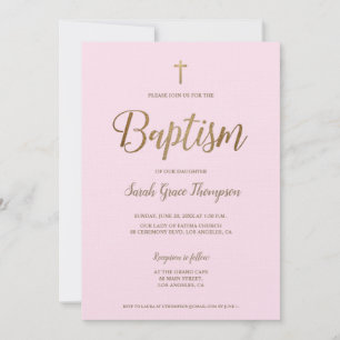 Eenvoudig Modern Roze Goud Kruis Baby Meisje Dop Kaart