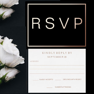 Eenvoudig Modern ROZE Gouden Rand Bruiloft RSVP Folie Uitnodiging Briefkaart