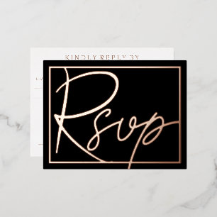 Eenvoudig Modern ROZE Gouden Rand Bruiloft RSVP Folie Uitnodiging Briefkaart