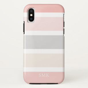 Eenvoudig modern Roze grijze strip Monogram iPhone XS Hoesje