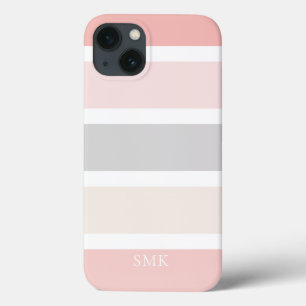 Eenvoudig modern Roze grijze strip Monogram iPhone 13 Hoesje