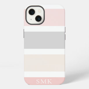 Eenvoudig modern Roze grijze strip Monogram iPhone 13 Hoesje