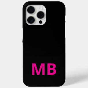 Eenvoudig Modern Roze Zwart Initiaal Monogram iPhone 15 Pro Max Hoesje