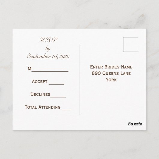 Eenvoudig Modern Rustiek Zwart & Bruin Bruiloft RS Briefkaart (Achterkant)