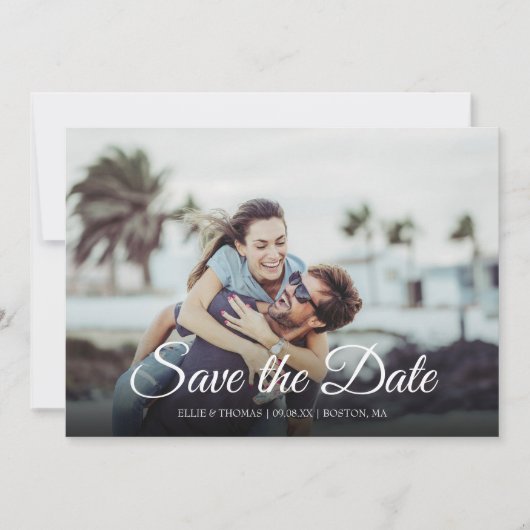 Eenvoudig modern 'save the date'-script fotokaart save the date (Voorkant)