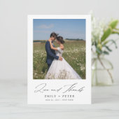 Eenvoudig Modern Script 2 Fotobruiloft Bedankkaart (Staand voorkant)