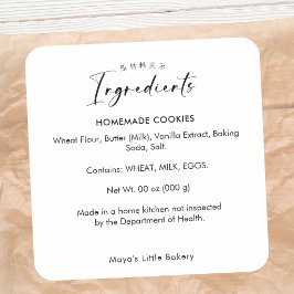 Eenvoudig Modern Script Bakkerij Ingrediënten Prod Vierkante Sticker