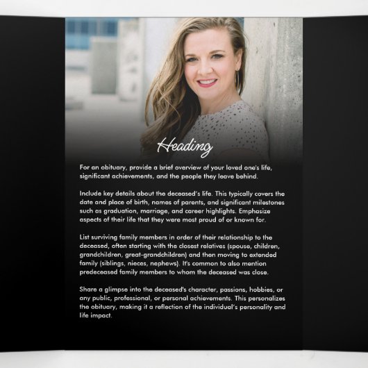 Eenvoudig Modern Script Black Funeral / Memorial Drieluik Programma (Binnenkant midden)