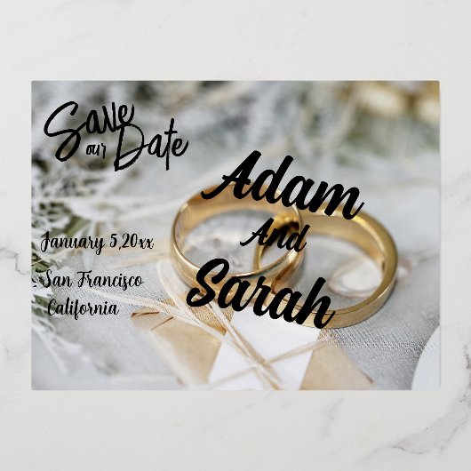 Eenvoudig Modern Script Bruiloft Bewaar onze Datum Folie Feestdagen Briefkaart (Voorkant)