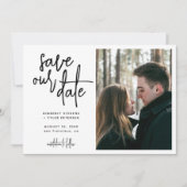 Eenvoudig modern script foto bruiloft save the date (Voorkant)