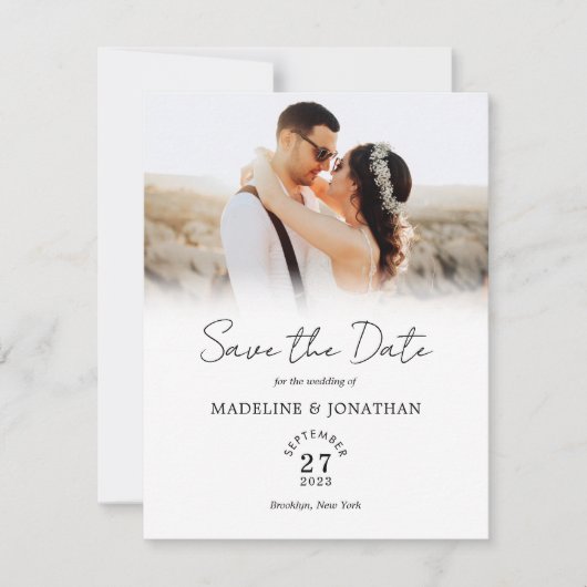 Eenvoudig modern script foto-bruiloft save the date (Voorkant)