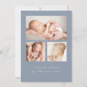Eenvoudig modern script fotocollage blauw geboorte aankondiging (Achterkant)