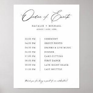 Eenvoudig modern script huwelijksvolgorde bord poster