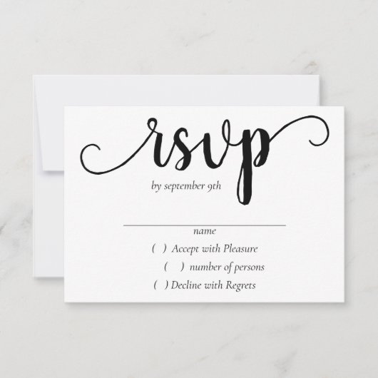Eenvoudig modern script | Klassiek zwart voor elk RSVP Kaartje (Voorkant)