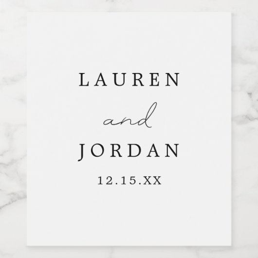 Eenvoudig Modern Script Monogrammed Bruiloft Spark Wijn Etiket (Enkel label)