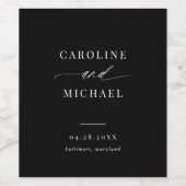 Eenvoudig modern script Names Black Wedding Wijn Etiket (Enkel label)