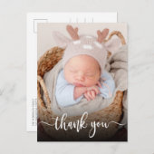 Eenvoudig Modern Script Newborn Baby Foto Dank u Briefkaart (Voorkant / Achterkant)