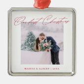 Eenvoudig modern script onze eerste kerstbruiloft metalen ornament (Voorkant)