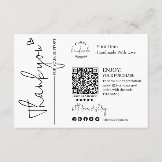 Eenvoudig modern script QR-code, dank u Informatiekaartje (Achterkant)