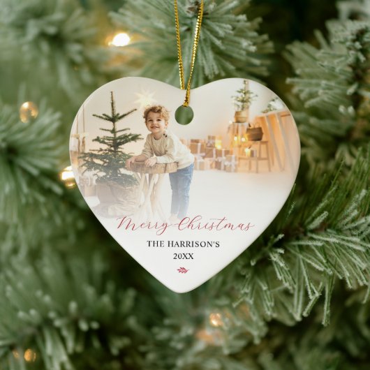 Eenvoudig Modern Script Vrolijk Kerstfeest Foto Keramisch Ornament (Boom)