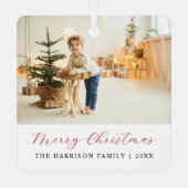 Eenvoudig Modern Script Vrolijk Kerstfeest Foto Metalen Ornament (Achterkant)